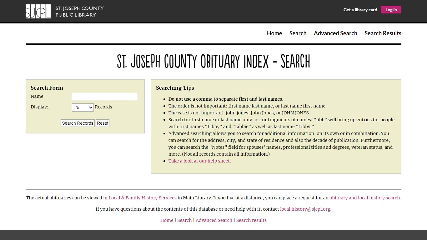 St. Joseph County Obituary Index - Search